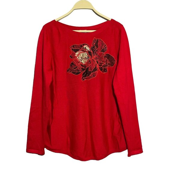 Chico Sweater Women Size 1 M Flower Embroidery Applique Patch Casual Comfy Boho - Picture 1 of 10